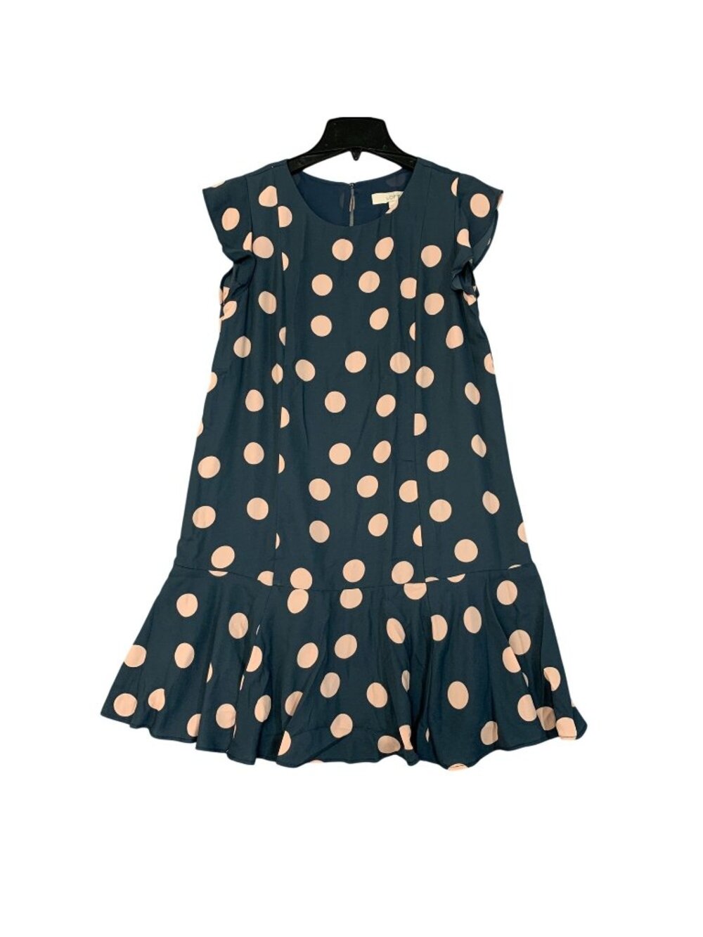 Ann Taylor Loft Women's MP Blue & Pink Polka Dot Ruffle Tunic Chiffon Mini Dress
